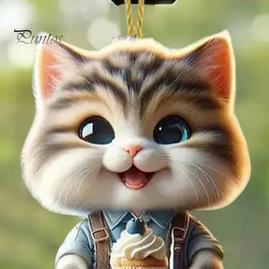Милый кулон в виде кота, акриловое зеркало заднего вида, подвеска на рождественскую елку, украшение в виде мультяшного котенка, подарок для любителя кошек
