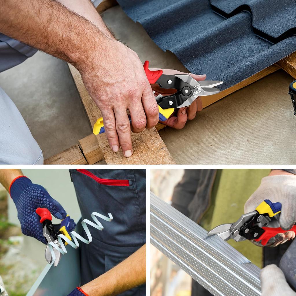 WORKPRO Metal Cutting Iron Cutting Aviation Serrated Double Strength Straight Comes with Safety Oversized Demolition Carpenter All-Purpose Scissors,