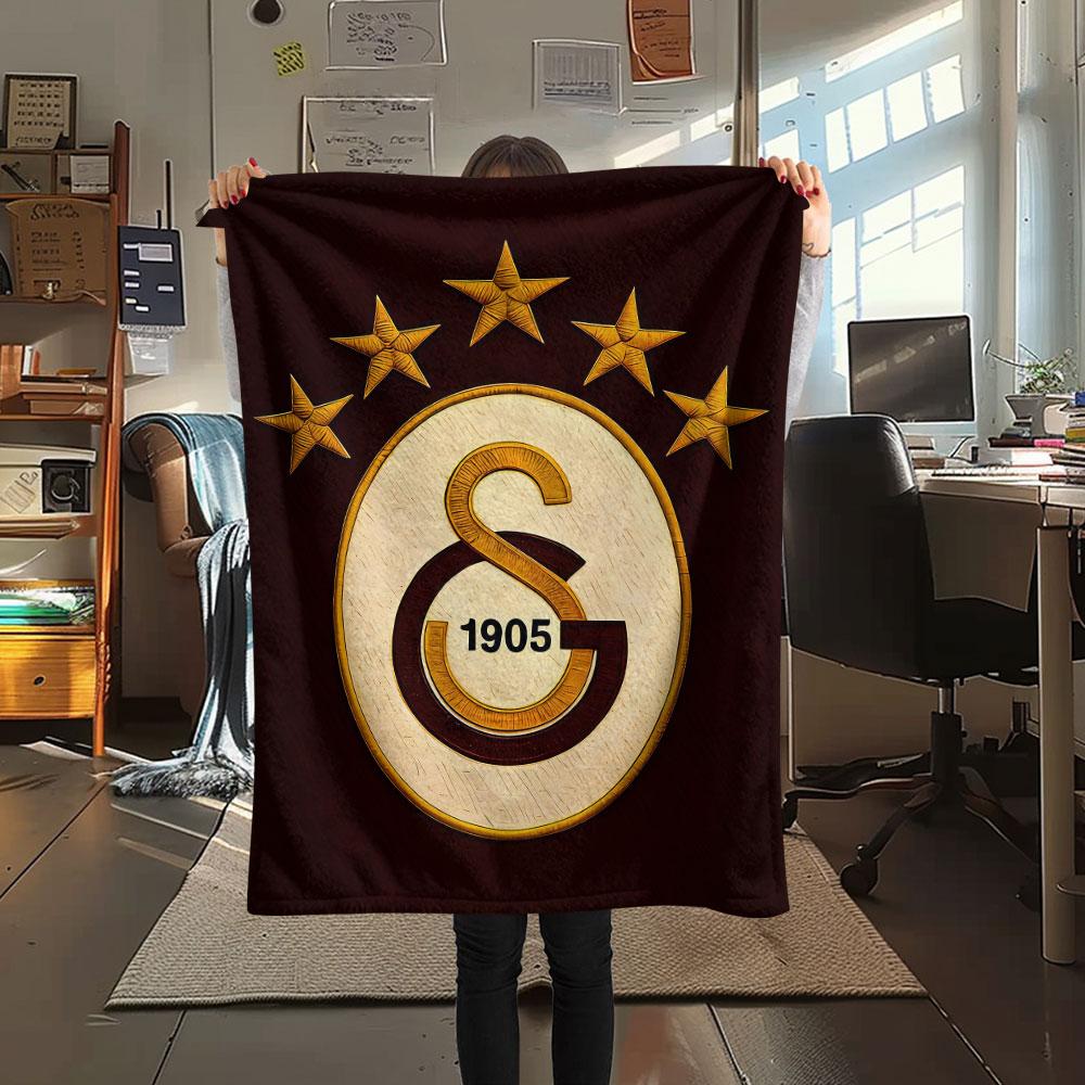 Galatasaray SK Logo Printed Flannel Blanket, soft throw for bedroom sofa, washable, fan merchandise, great gift.