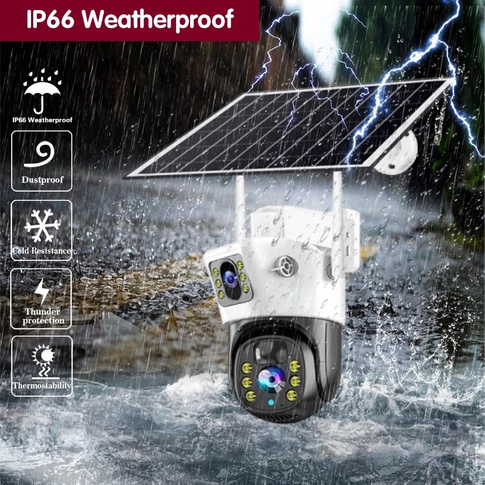 Уличная водонепроницаемая 4G/WIFI солнечная камера видеонаблюдения CCTV, HD ночное видение, двойные камеры с PIR-датчиком обнаружения человека