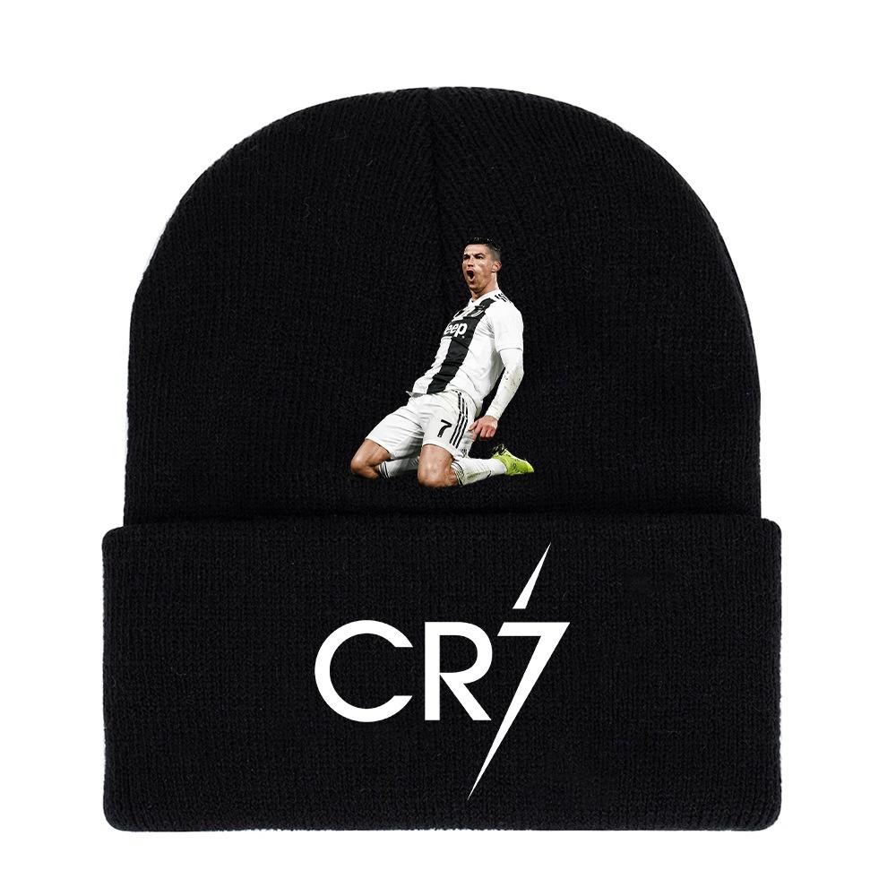 Вязаная черная шапка с принтом CR7, теплая и стильная зимняя шапка для мужчин и женщин