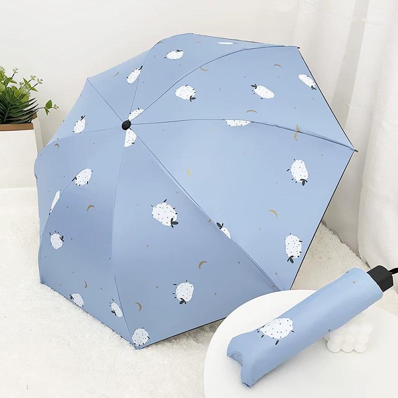 Ten-Rib Large Double Umbrella for Students, Cartoon Sun Umbrella with Black Coating for Sun Protection, Dual-Use for Sun and Rain, Manual Folding