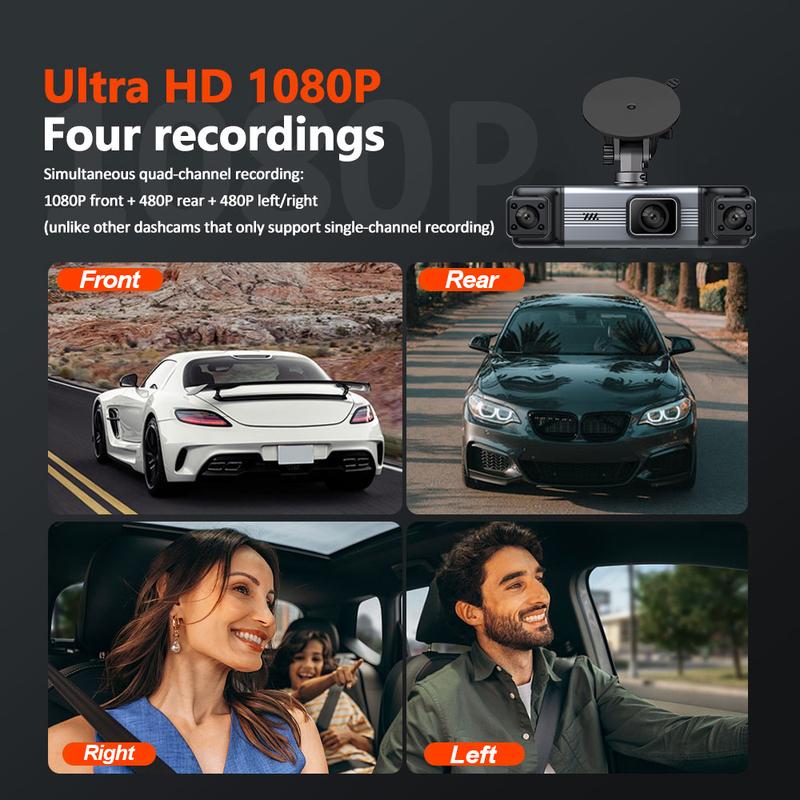 4 Cameras Wifi Car DVR UHD 1080P 4-Lens Inside Vehicle Dash Cam 360° 4 Channel All Sides Car Camera Video Driving Registrator