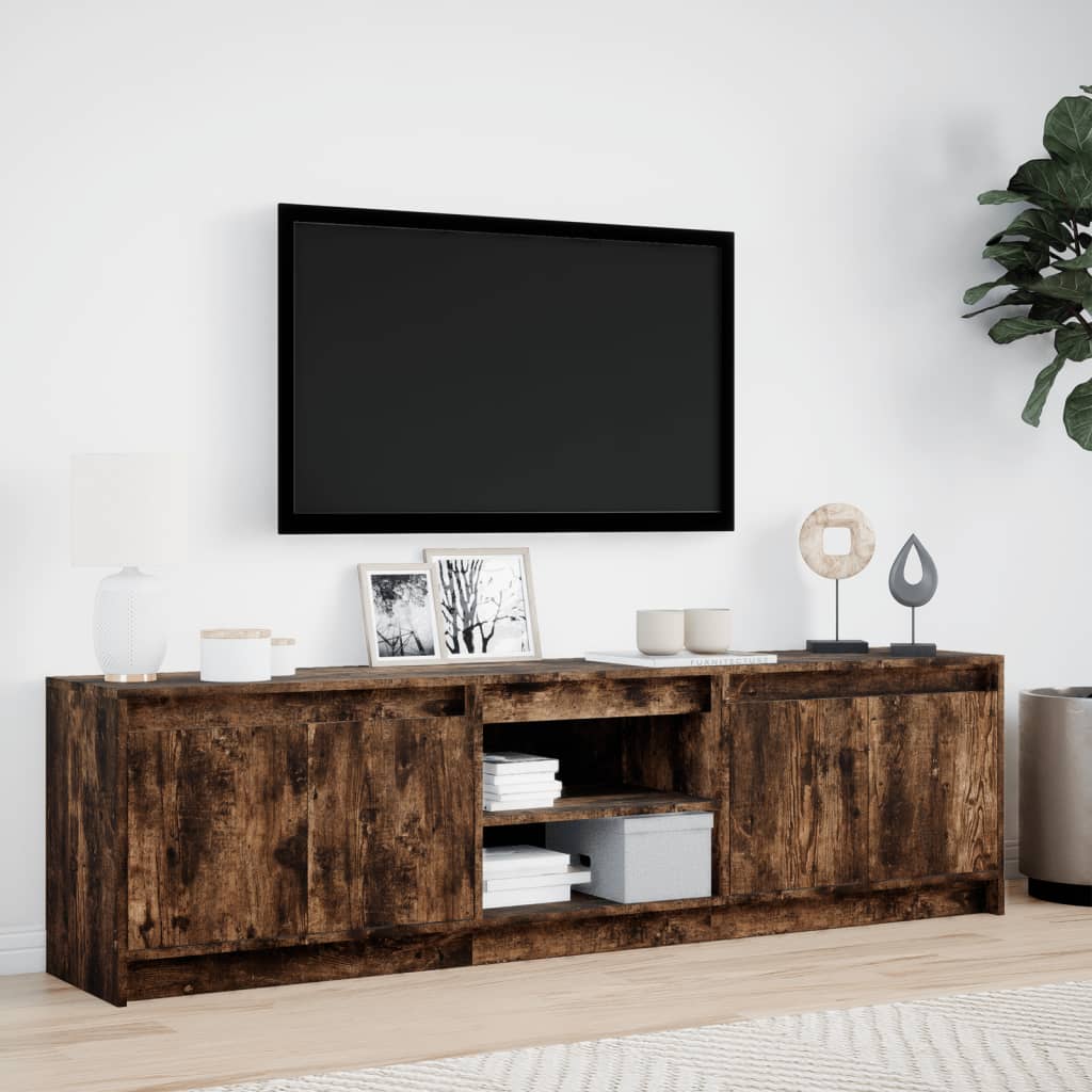 TV Cabinet with LED Lighting Smoked Oak Finish 180 x 34 x 50 cm