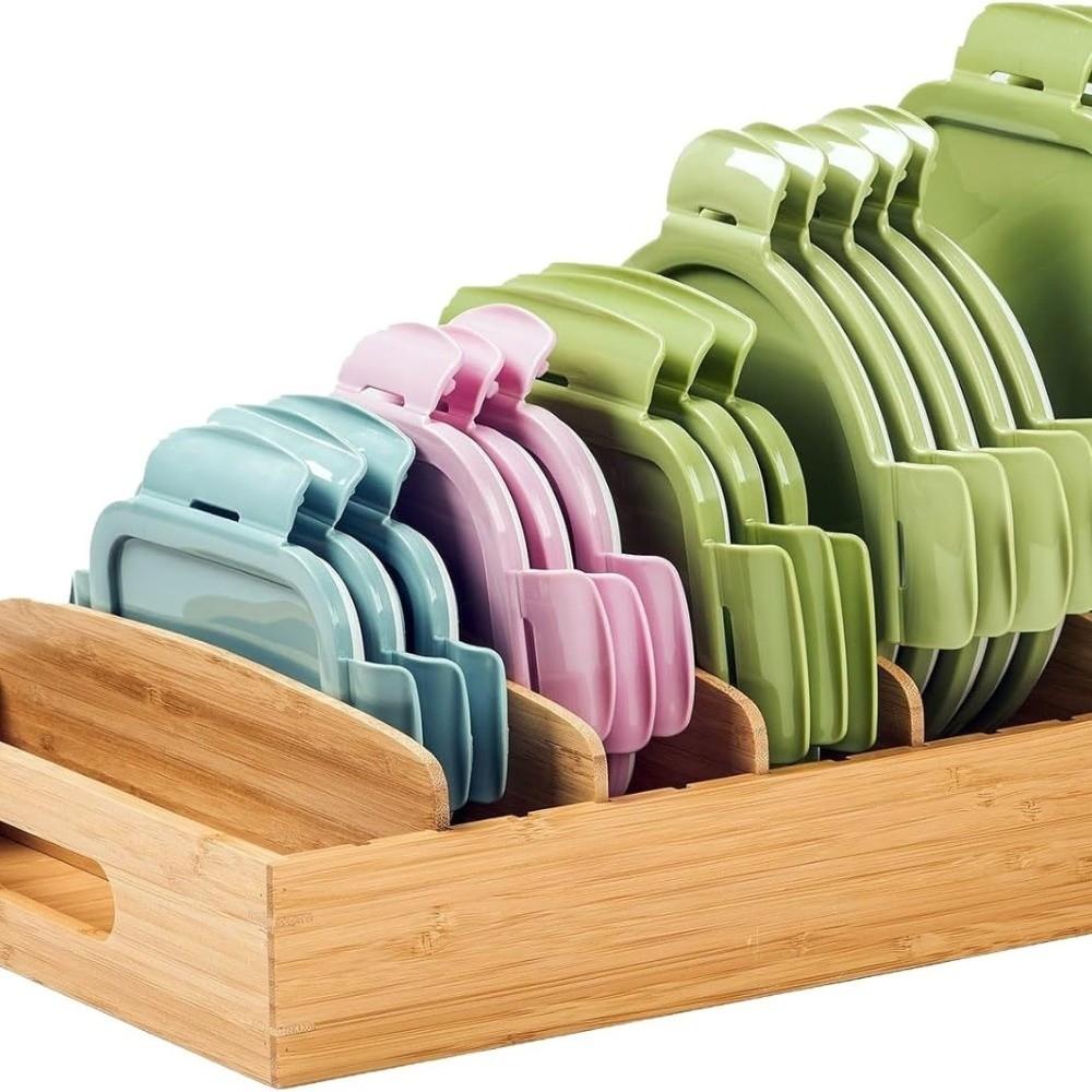 Large Capacity Bamboo Storage Box Multifunction Kitchen Utensil Holder Lid Organizer Party
