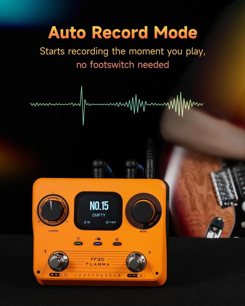 FLAMMA FF20 Педаль лупер Драм-машина с 300 минутами записи 220 барабанных партий 100 Время зацикливания Авто USB Выход для наушников для гитары и баса Экран, Время,