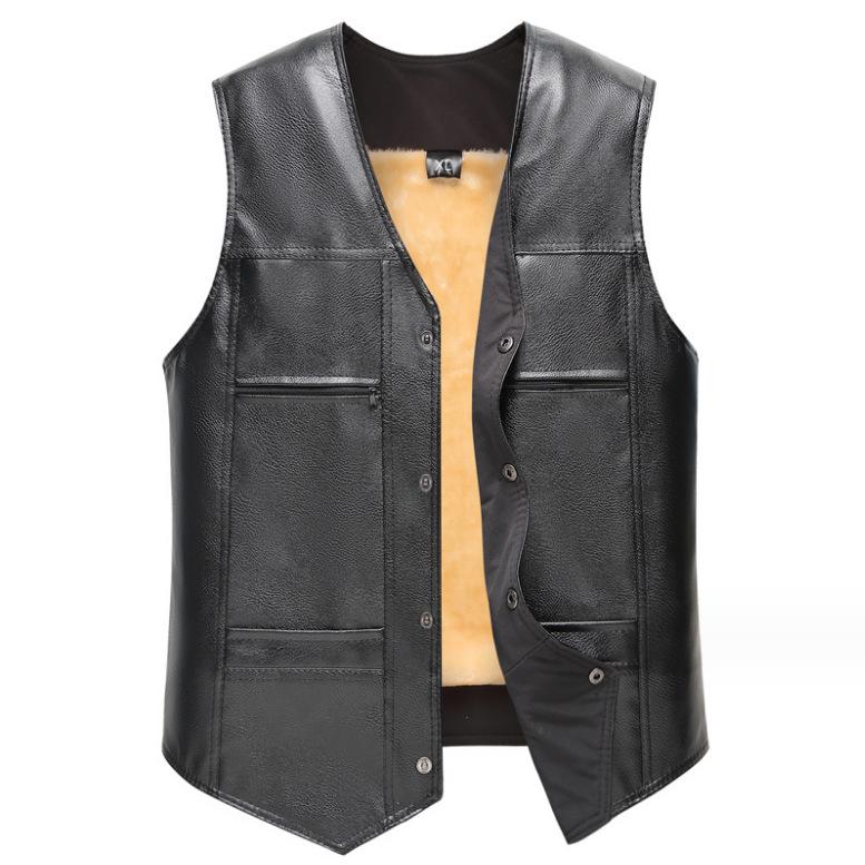 Зимняя мужская кожаная куртка Мужская шерстяная подкладка Утолщенная теплая жилетка Пальто Высокое качество Большой размер Повседневная куртка Оптом Мужская одежда