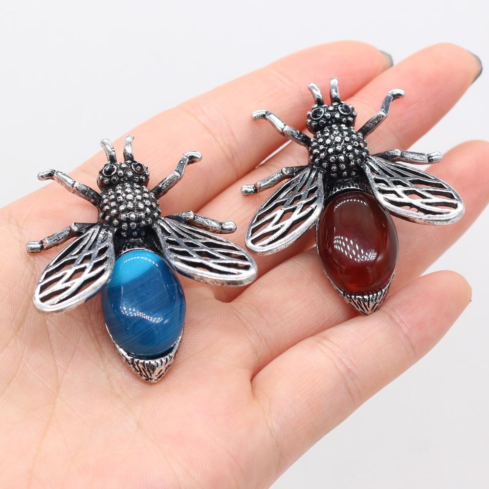 Women Brooch Natural Stone Bee-Shaped Pendant For Jewelry Making DIY Necklace Bracelet Clothes Shirts Accessory