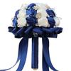 Wedding Bouquet for Bride Satin Artificial Flower Bridal Bouquet with Rhinestones Faux Pearls Bridesmaid Flower Bunch with Handle