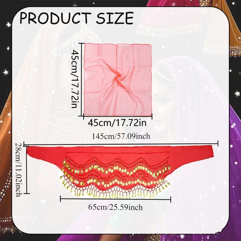 Комплект одежды для танца живота, Хип-шарф для танца живота, Шарф для головы с монетами, Цыганские аксессуары для костюма, Женский костюм для танца живота