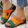 Fashion Plus Size Mixed Color Wedge Slippers Women Summer Beach Weightlight Pu Leather Slides Woman New Soft Sole Non Slip Sandal Mujer
