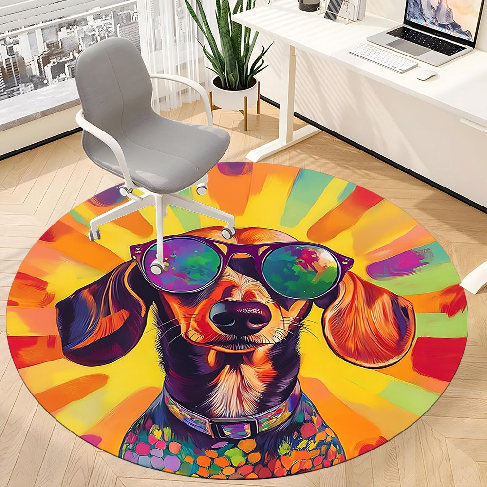 1pc Colorful Dog Print Chair Carpet for Office Non-Slip, Machine Washable Rug for Office - Holiday DecorMachine Made yy251029076