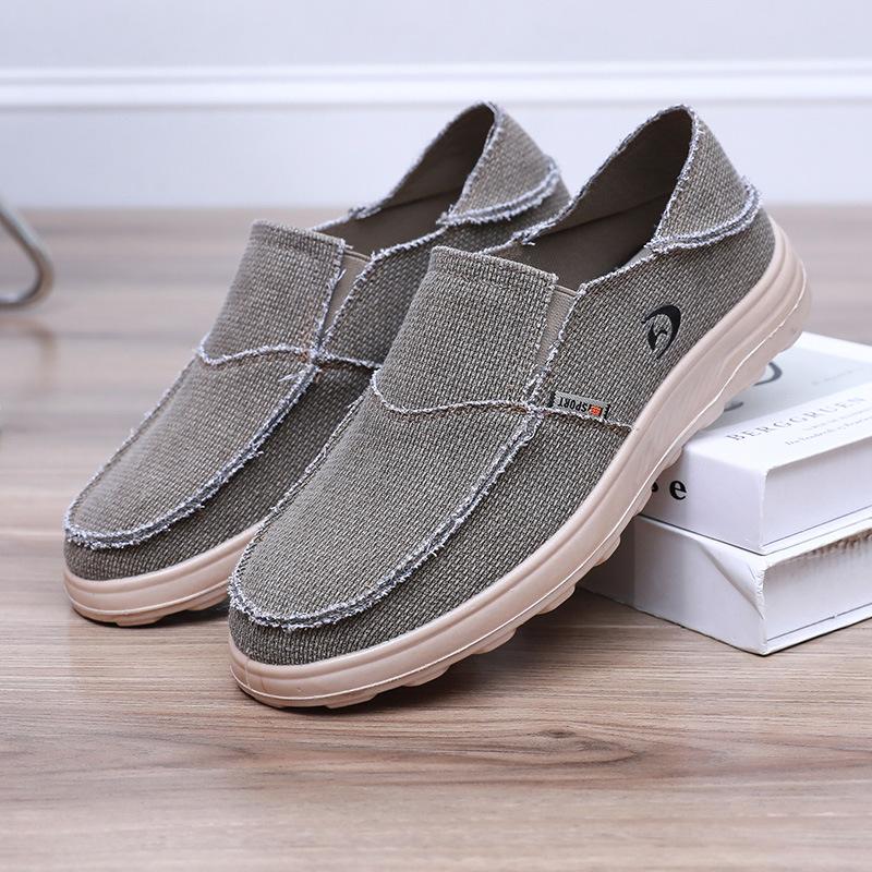 Весенние мужские повседневные парусиновые туфли без застежек, дышащие, легкие, двухцелевые, ленивые, одинарные туфли, удобные, с плоской подошвой