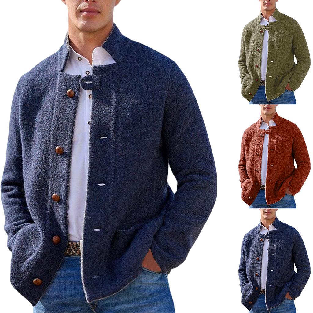 Mens Winter Jacket Button Down Woolen Coat Casual Loose Turn Down Fall Winter Warm Overcoat Outwear Cardigan