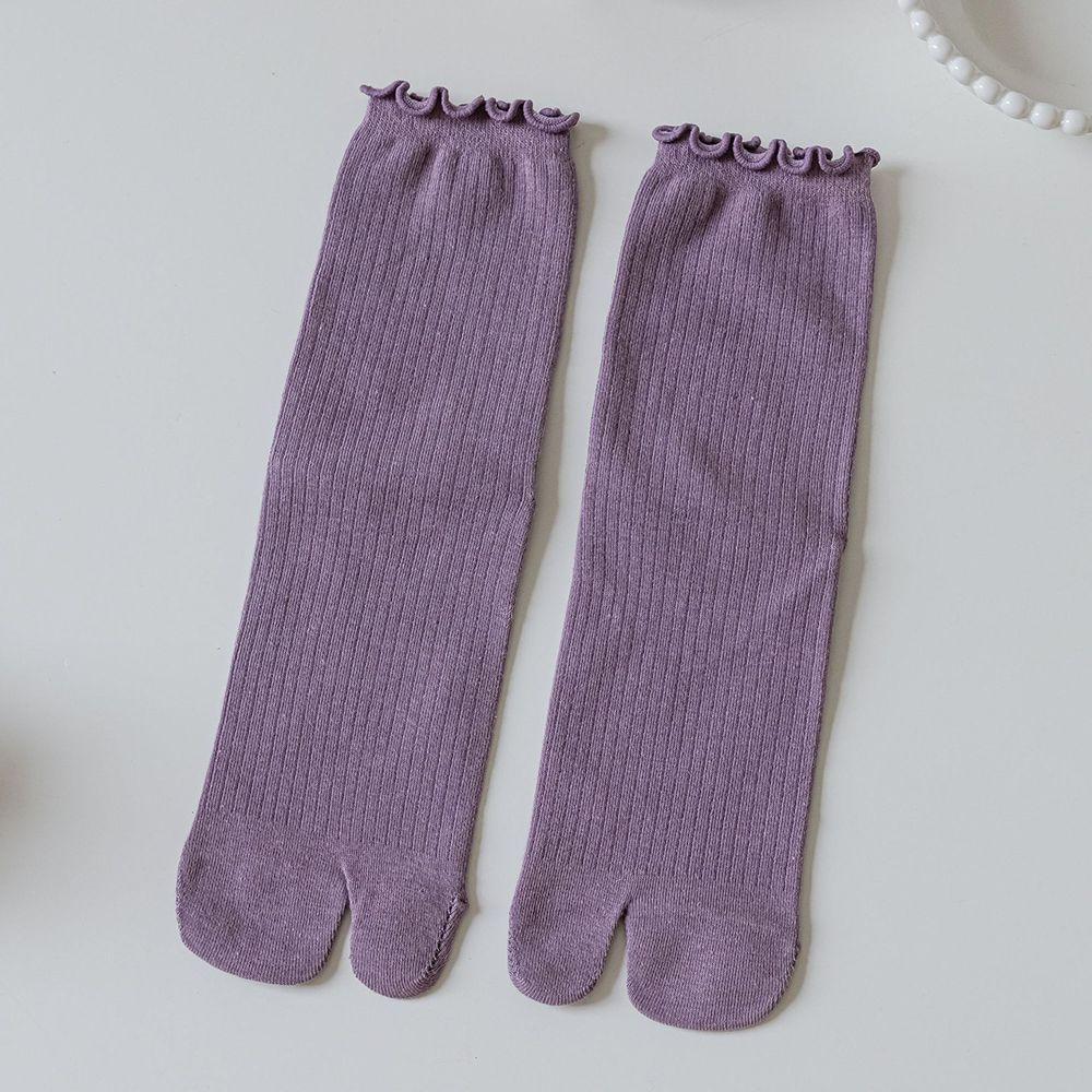Candy Color Split Toe Cotton Ruffles Two Finger Socks Hosiery Two Toe Socks Middle Tube Socks