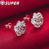 925 Silver Rose Flowers Stud Earrings Jewelry