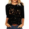Round Neck 3D Love Pattern Printed Top Fashionable Casual Long Sleeved Women's T-shirts