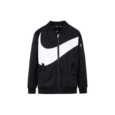 Nike Куртка из хлопка с открытым передом, большим логотипом, бейсбольным воротником, длинным рукавом, детские куртки, черный цвет, NY2142112GS-001