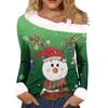 Женская повседневная модная сексуальная футболка с открытыми плечами, рождественским узором, длинным рукавом и круглым вырезом