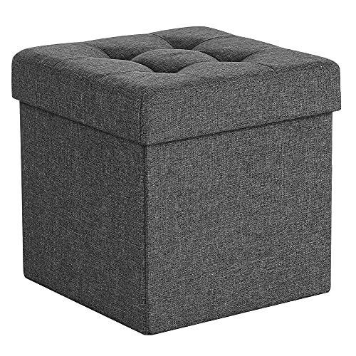 Foldable Storage Footrest Stool Ottoman and Linen Fabric Dark Gray 38 X 38 X 38 Cm