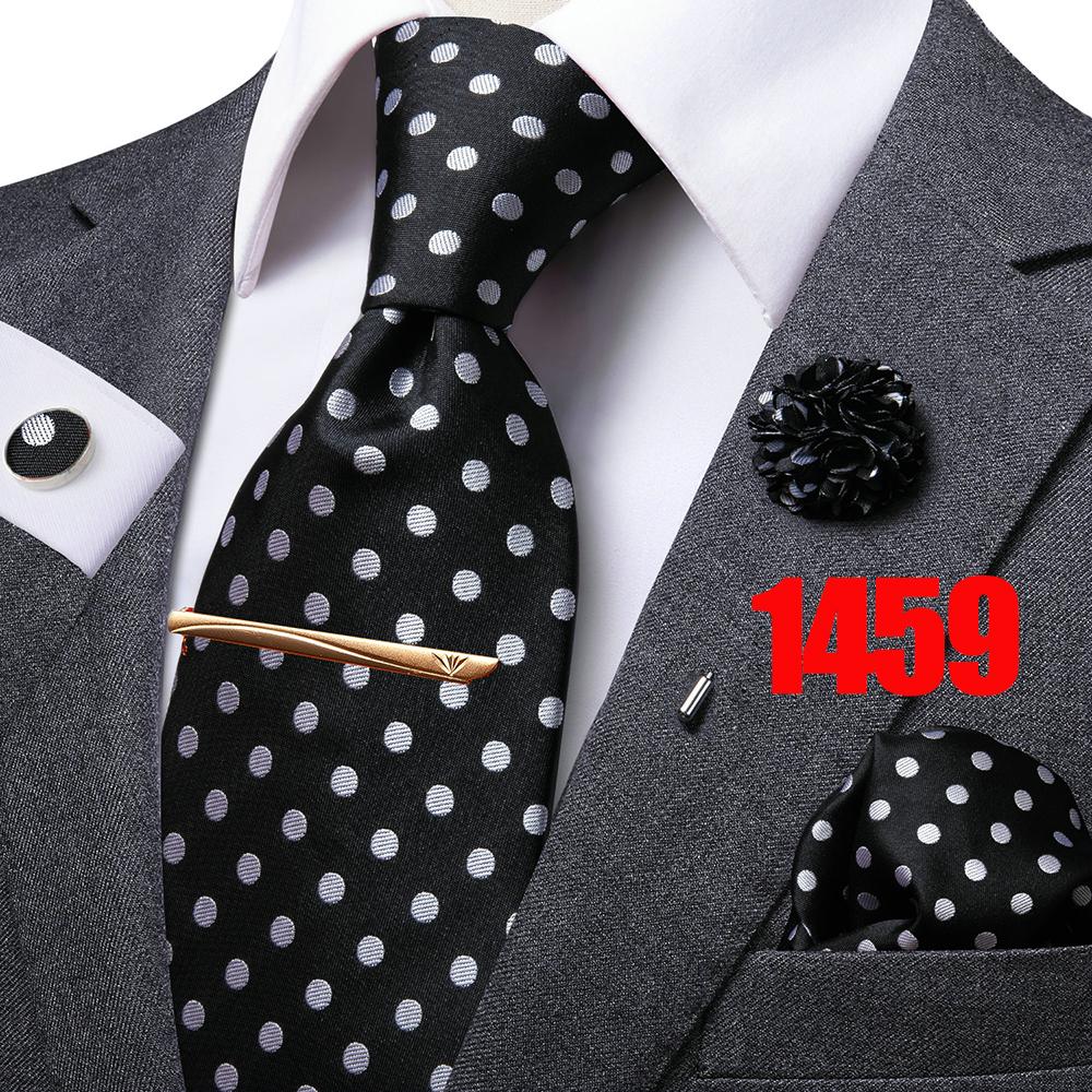 Hi-Tie Mens Silk Tie Set Brooch Pin Necktie Hanky Cufflinks Tie Clip for Business Wedding
