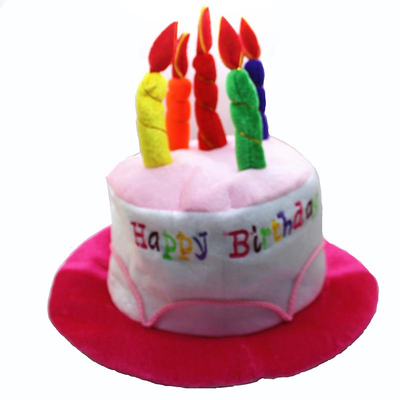 Happy Birthday Cake Hat Cute Fabric Birthday Hat with Plush Candles for Unisex Adult Party Novelty Decorations