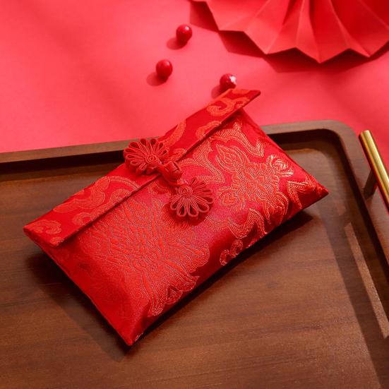 Chinese New Year Red Cash Envelope Faux Silk Red Pocket Embroidery Dragon Pattern Tassel Money Holder Cash Coin Gift Lucky Money Envelope Happy