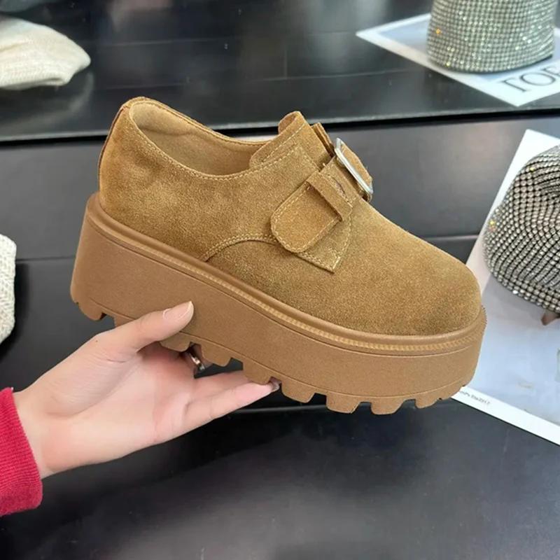 Замшевые женские туфли-лоферы на платформе, дизайнерские кроссовки на высоком каблуке с пряжкой, новый бренд 2025 года, тренд для ходьбы, зимняя повседневная обувь, Zapatos Mujer
