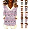 Women's Christmas Fashion Plush V-Neck Pullover Printed Long-Sleeved Top