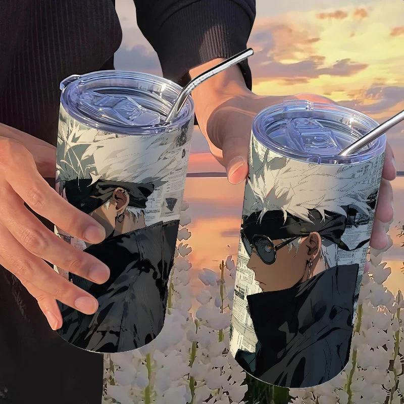 Кружка-термос Jujutsu Kaisen Юдзи 500 мл Сатору Годжо Нержавеющая сталь Дорожная термокружка С изоляцией, с трубочкой Кружка для кофе Подарок для детей