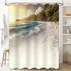 Пляжная шторка для душа Красивый дизайн с океанскими волнами и пальмами Для декора ванной комнаты Водонепроницаемая ткань Белая и синяя цветовая гамма