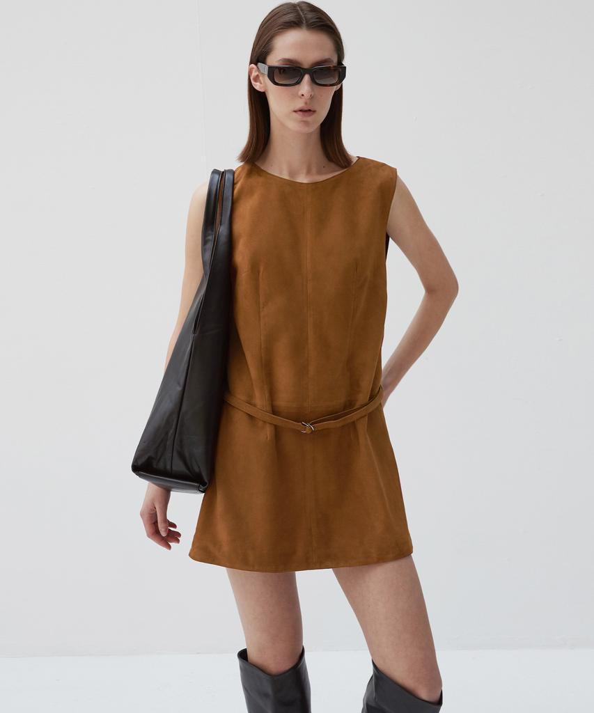 Beleudemaleu Italian Suede Belted Dress_Camel