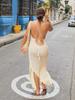 EDOLYNSA Sexy Knit Cut Out Tassel Spaghetti Strap Bodycon Beach Maxi Dress Summer Women's Holiday Club Party Outfit Swimsuit Cover Up K10