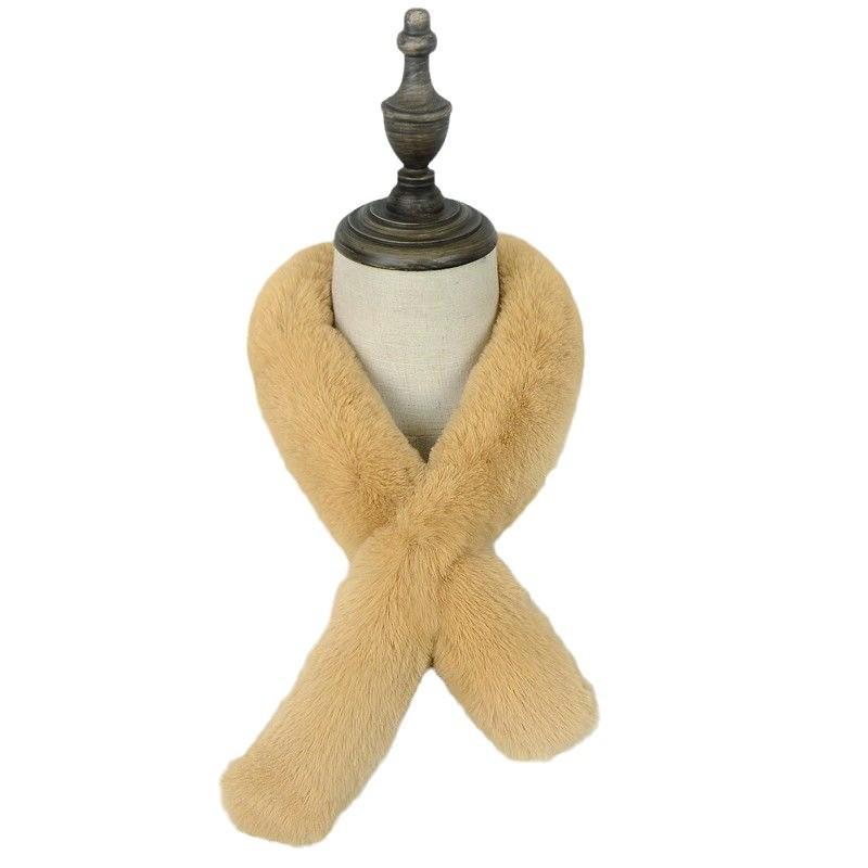 New Imitation Rex Rabbit Fur Scarf Korean Version Thin Strips Versatile Fur Scarf Small Cross Plush Long Narrow Collar Thickened for Women