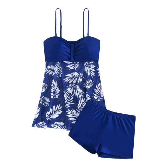 2Pcs/Set Women Summer Swimsuit Set Adjustable Straps Print Mesh Hem Bandeau Tops