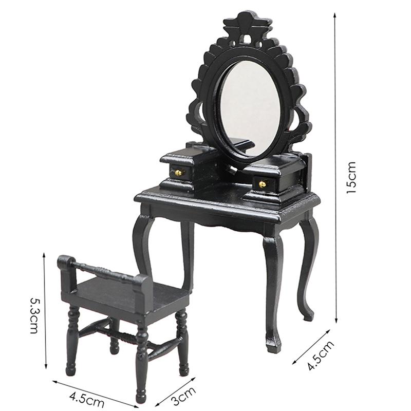 1:12 Dollhouse Miniature Wooden Makeup Dressing Table With Stool Dressing Cabinet Storage Cabinet Dolls Bedroom Bathroom Furniture Decor