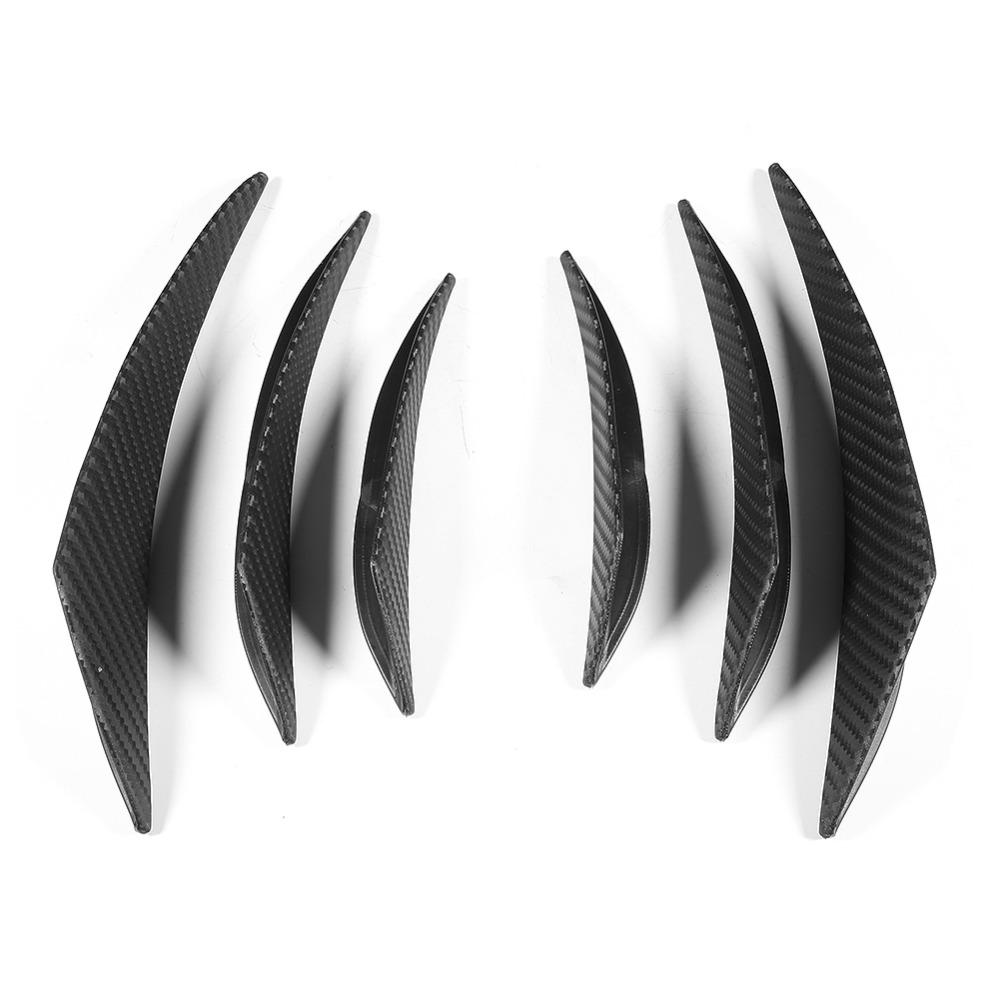 6PCS Universal Car Bumper Fin Black Carbon Fiber Texture Car Spoiler Lip Front Bumper Decoration