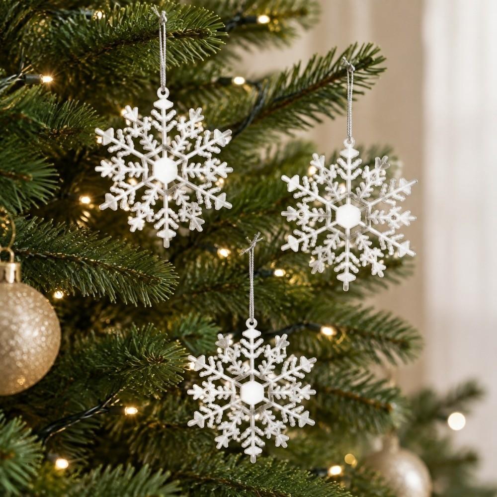 3Pcs/set Exquisite Christmas Snowflakes Acrylic Xmas Tree Ornaments Snowflakes Pendants New Year