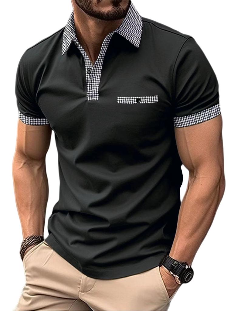 Мужская летняя мода свободные рубашки поло с коротким рукавом в клетку с отложным воротником футболка топ