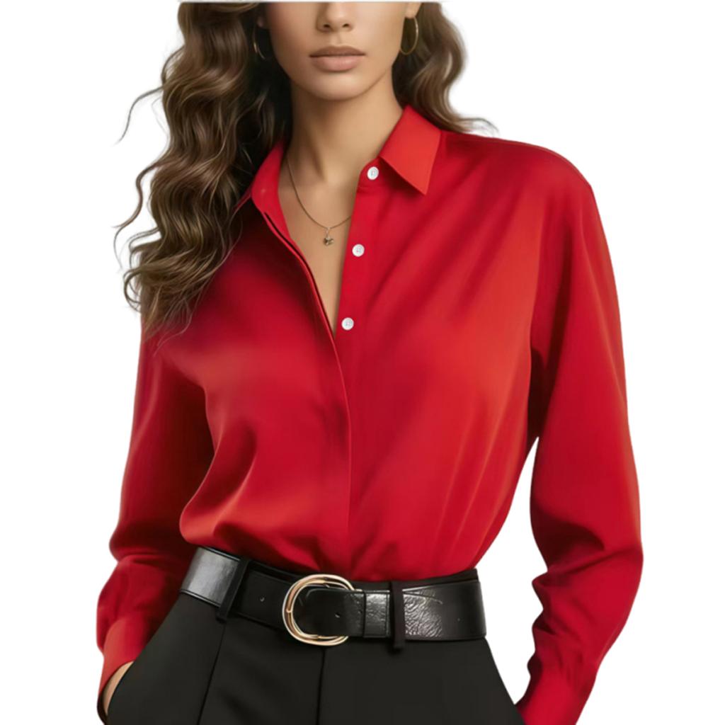 Women's Fashionable Casual Solid Color Long-sleeved Satin High-quality Blouse