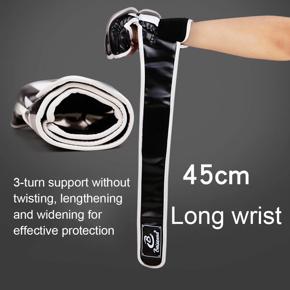 Перчатки для кикбоксинга ММА для мужчин и женщин, утолщенные на 3 см, износостойкие, без пальцев, перчатки для тренировок с мешком из ПУ, карате, муай-тай