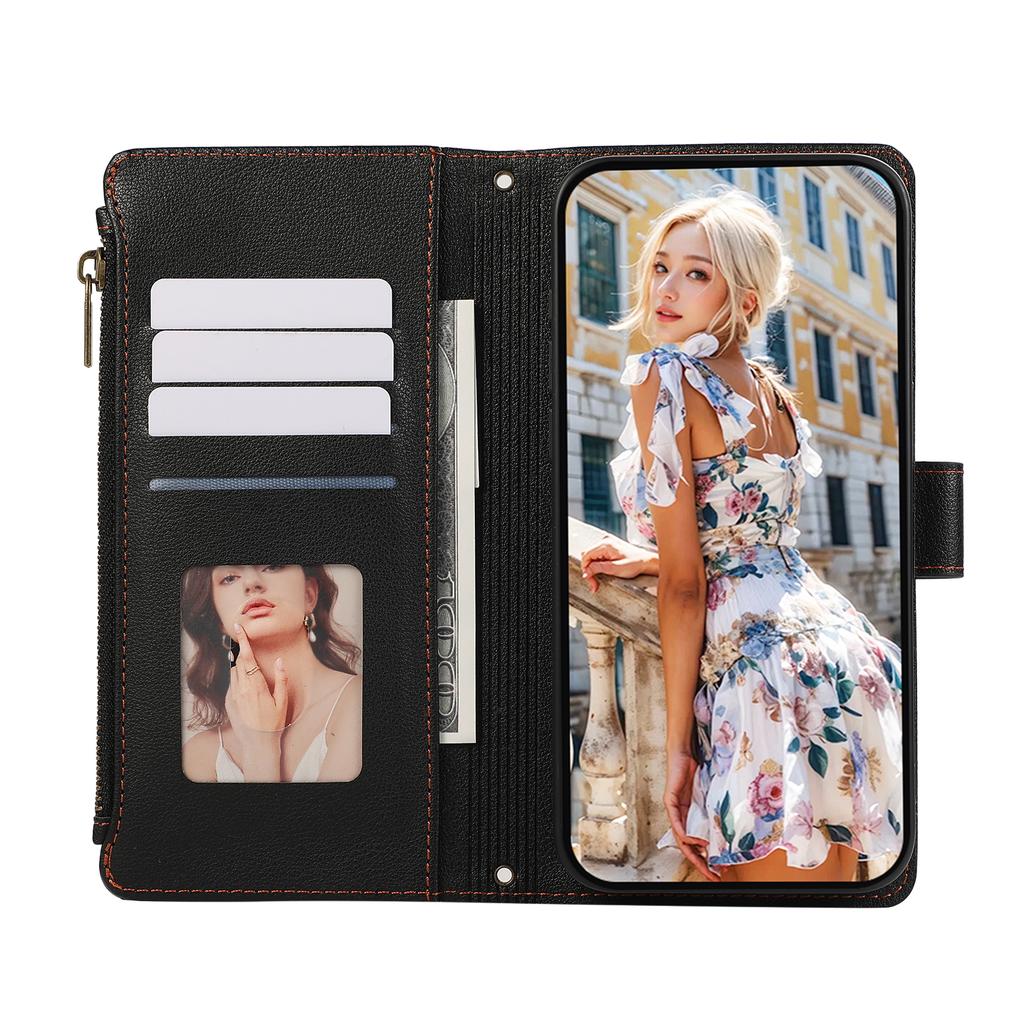 Leather Phone Cover For Xiaomi Redmi 14C 4G/A3 Pro 4G/A4 5G/14R 5G/Poco C75 4G/Poco M7 5G Multi Card Slots Zipper with Wrist Strap