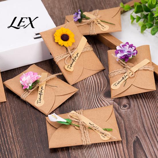 Elegant Ritual Gift Decorations 5Pcs DIY Dried Flower Greeting Cards, Handmade Note Cards with Artificial Flowers, Jute Twine Artistic Retro