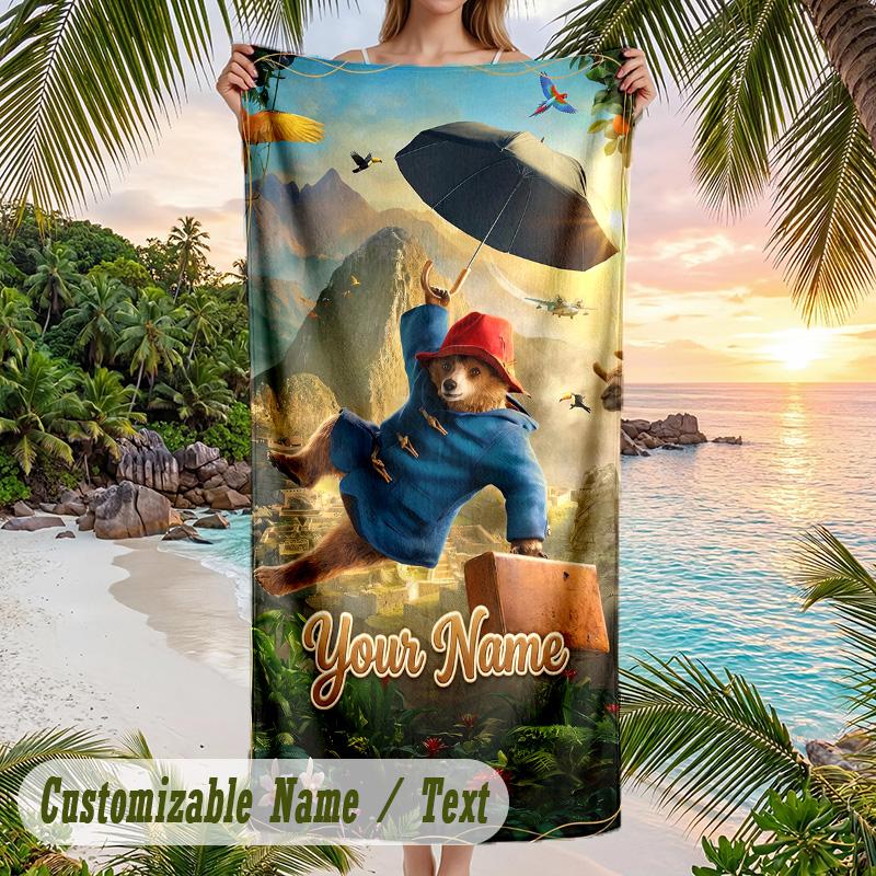 Paddington Beach Towel, Personalized Custom Text, Quick Dry Soft Large Towel For Swimming Pool Travel