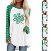 Women's Fashionable Loose Mid-length Round Neck Pullover St. Patrick's Day Printed Raglan Sleeves Long-sleeved Casual Top