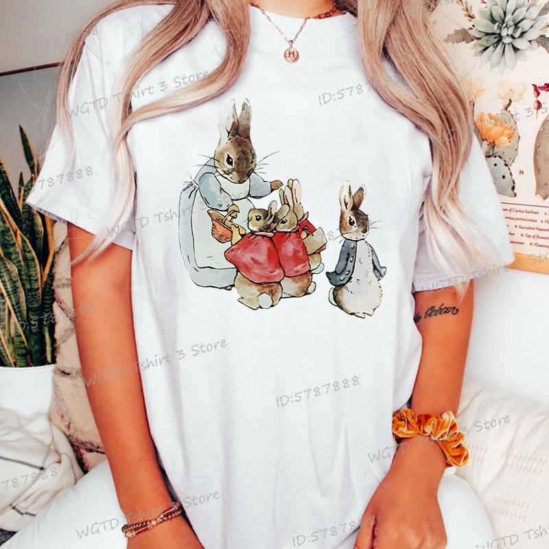 Retro Easter Bunny Tshirts Women Easter Bunny Shirt Gift for Women Vintage Easter Rabbit Tees Crew Neck Short Sleeve Tshirt