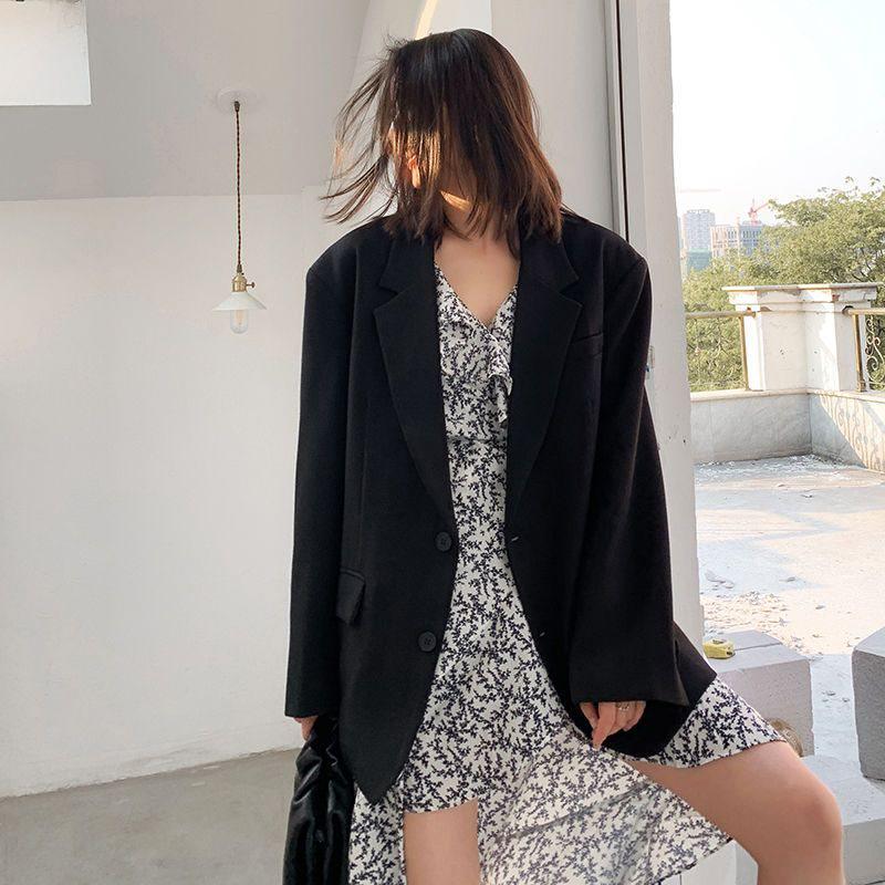Women's Black Sense Blazer - Korean British Style Influencer, Plus Size, Spring/Autumn Professional Wear