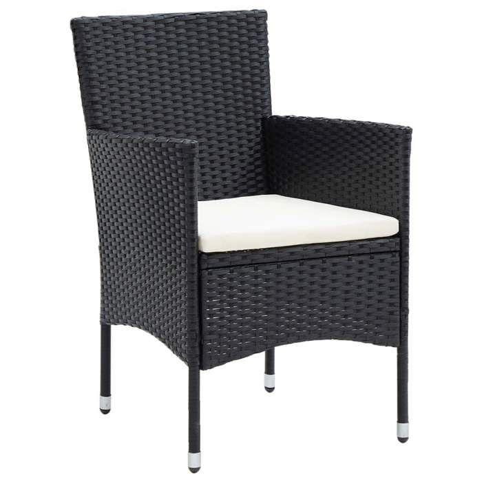 Salon de jardin - MAISON EXCLUSIVE - Ensemble 5 pièces - Poly rotin noir - Table WPC - Coussins rembourrés