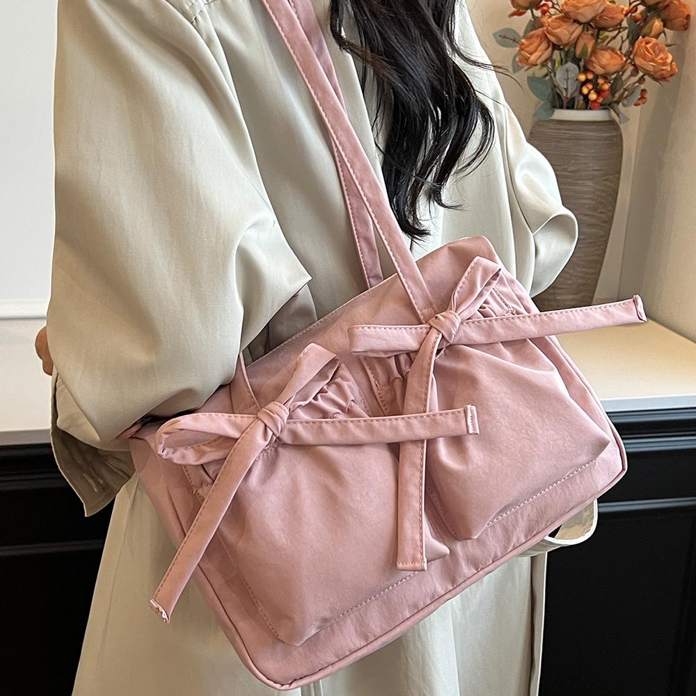 Сумки через плечо из нейлоновой ткани для женщин с бантом, множеством карманов, большой вместимостью, сумка-подушка