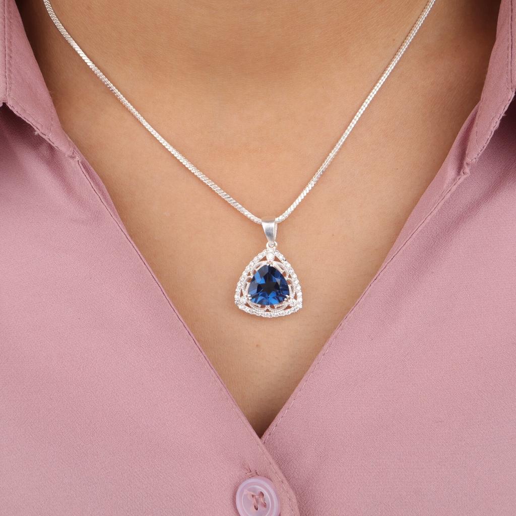 Natural London Blue Topaz Gemstone 925 Solid Silver Jewelry Zircon Pendant 0.99" CZP-8-10